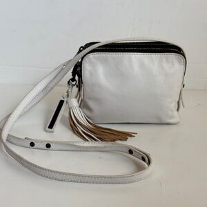 Loeffler Randall white leather mini triple zipper crossbody bag purse tassle